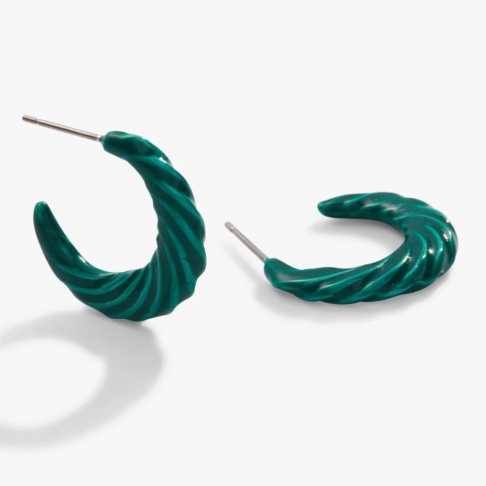 ALEX AND ANI Textured Huggie Hoops,GREEN EARRINGS|Sterling Silver Posts|New WTag